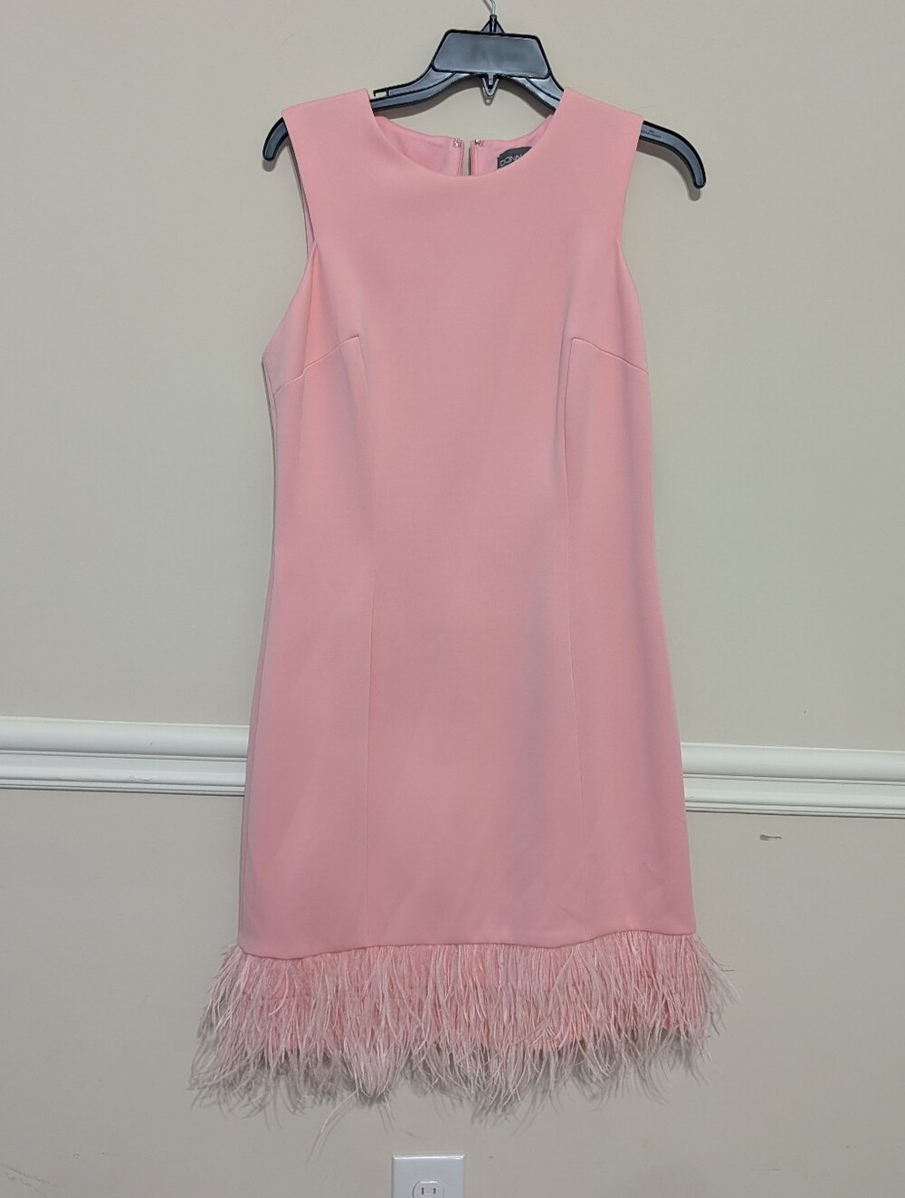 Donna Ricco Women's 10 Formal Casual Pink Feather-Hem Midi Dress